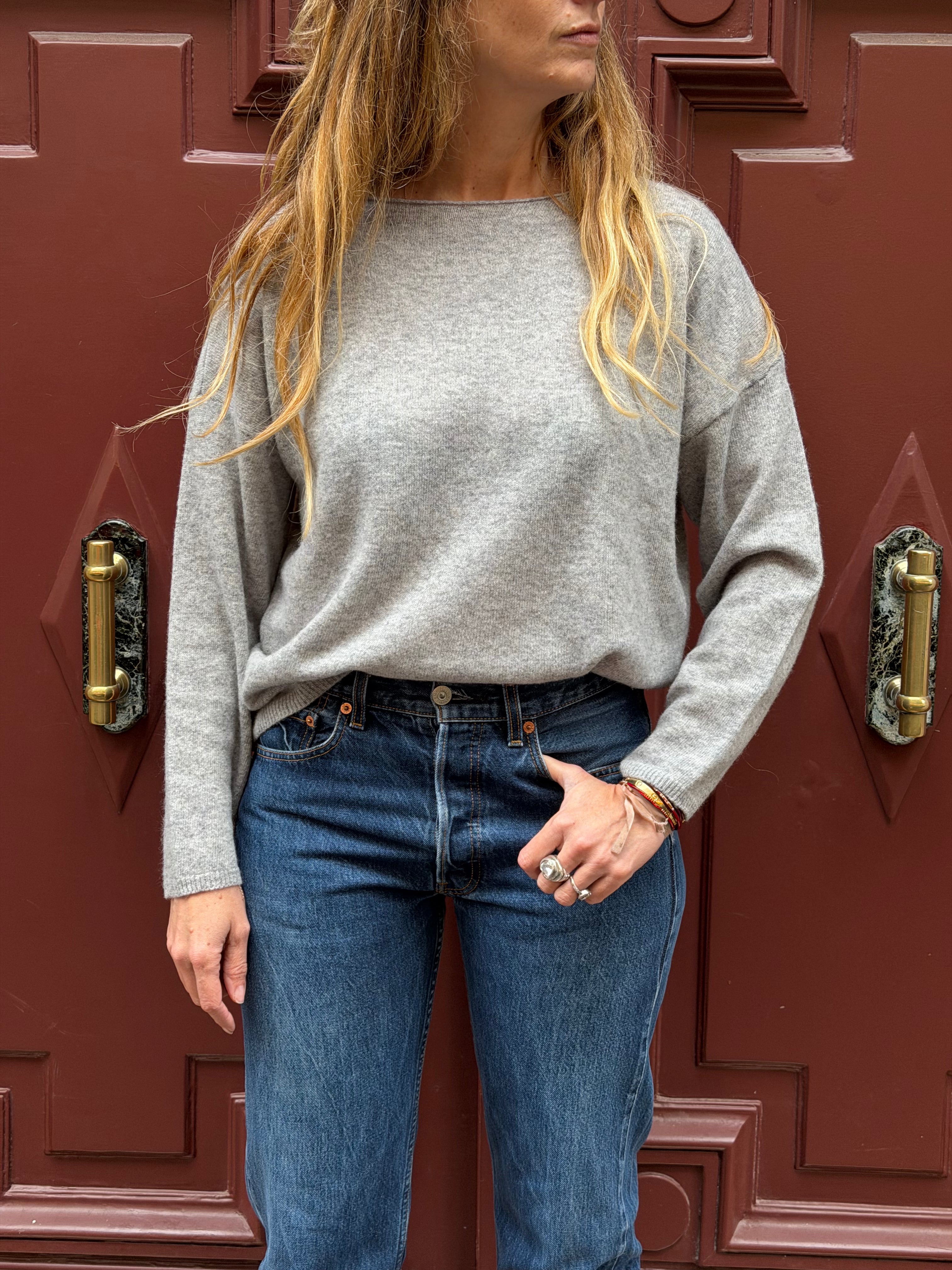 Pull gris col bateau