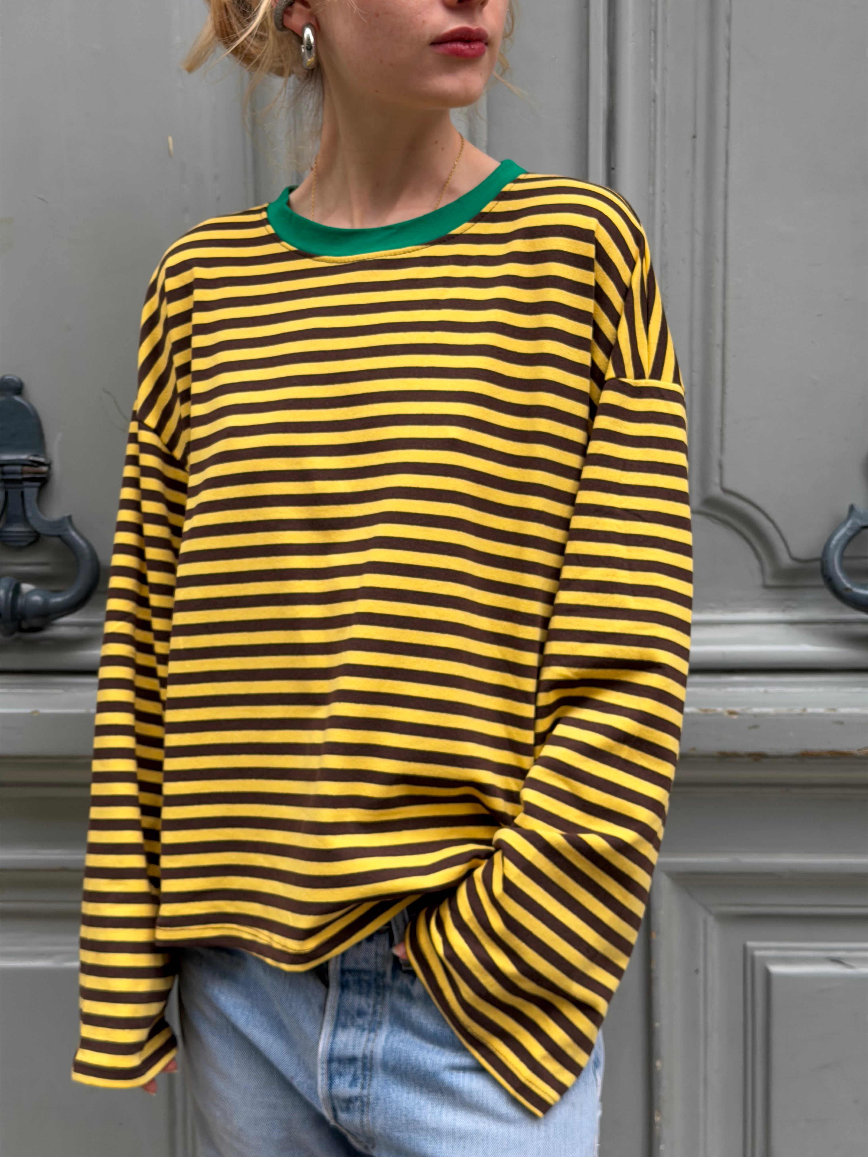 T-shirt marinière jaune et marron