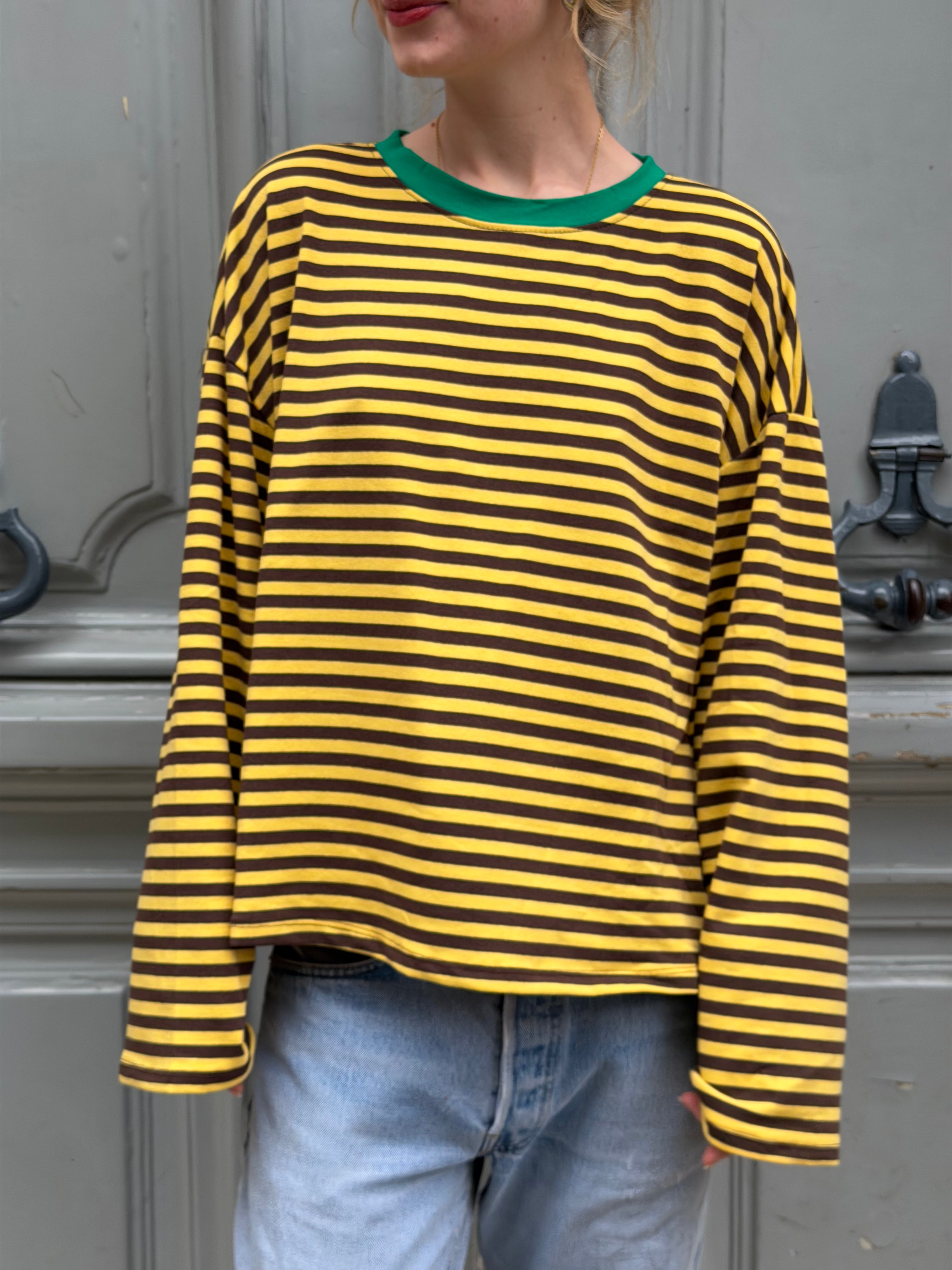 T-shirt marinière jaune et marron