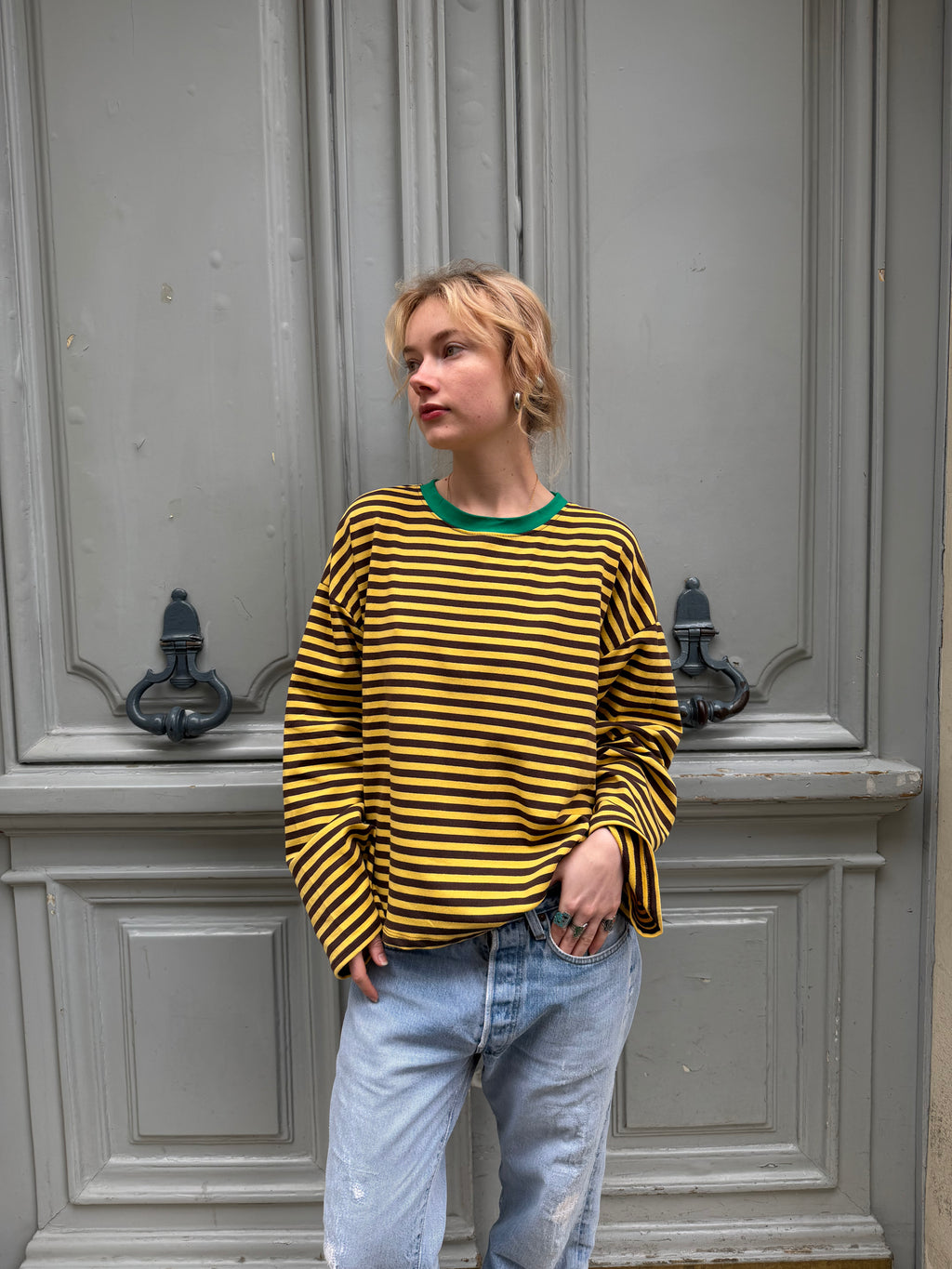 T-shirt marinière jaune et marron