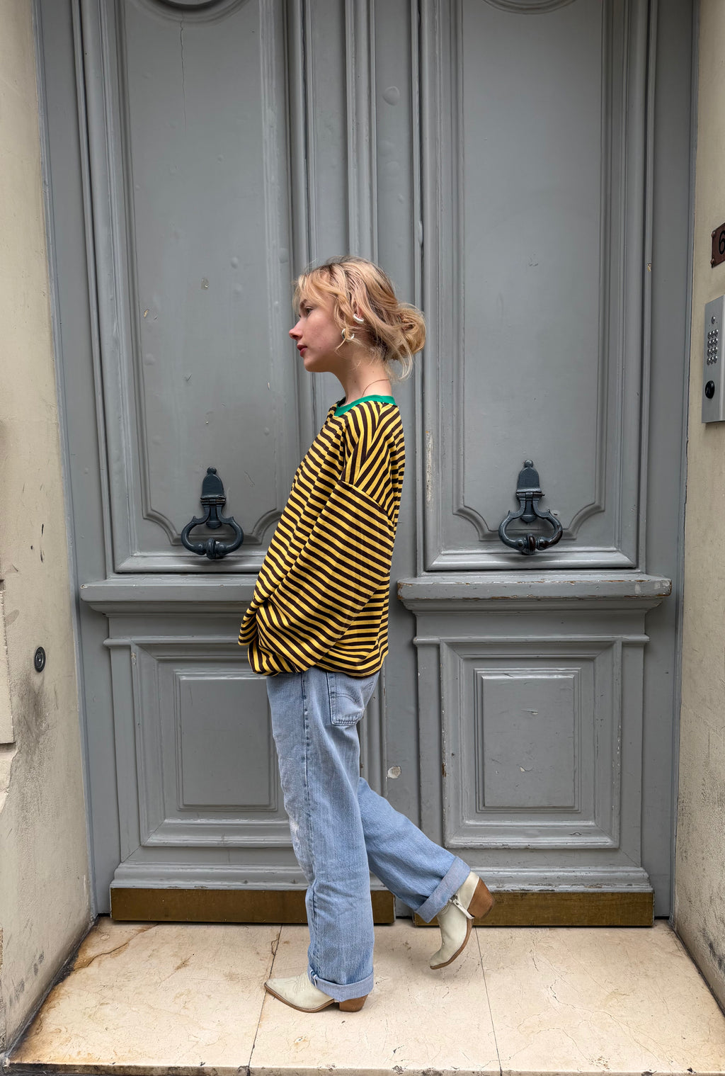 T-shirt marinière jaune et marron