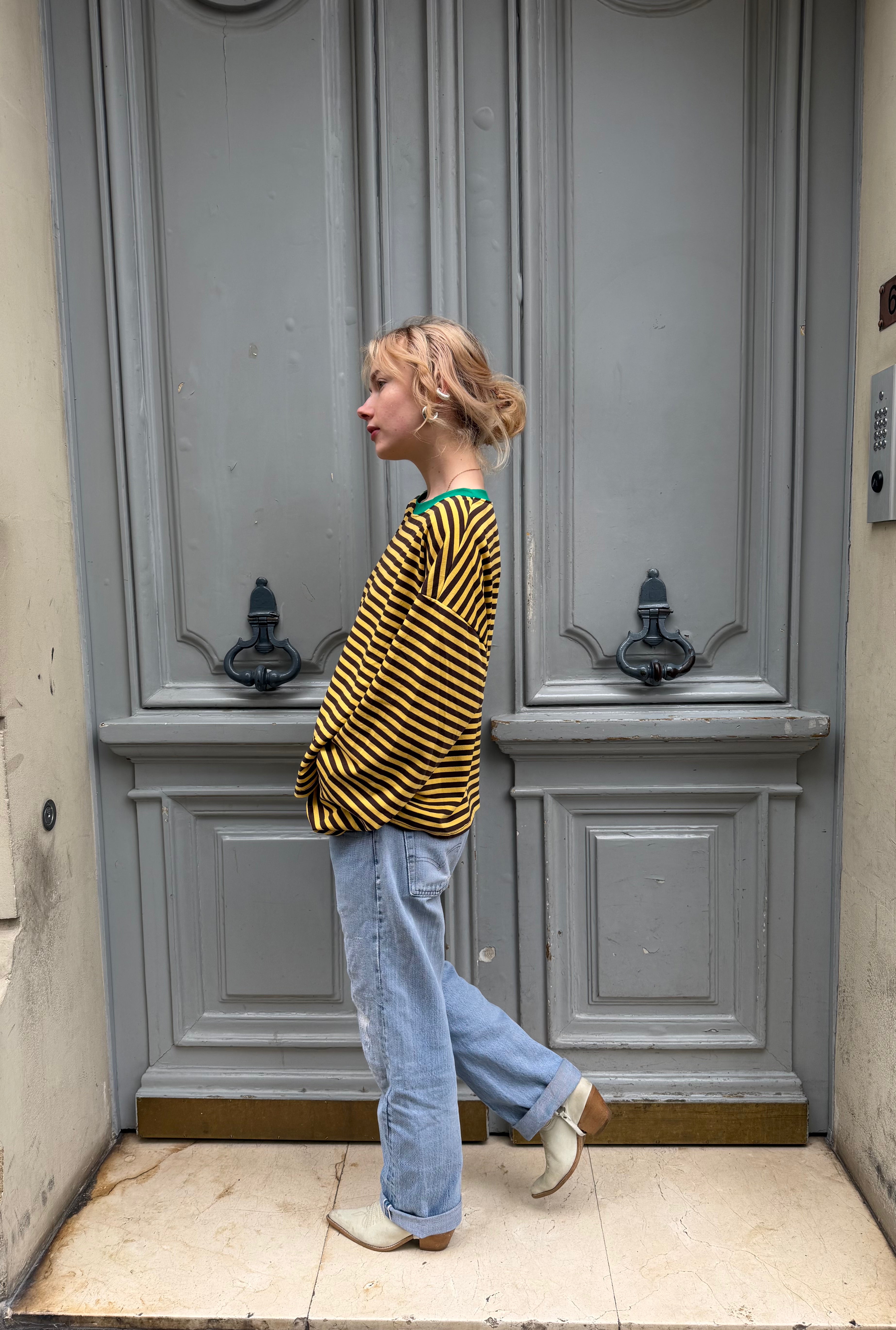 T-shirt marinière jaune et marron