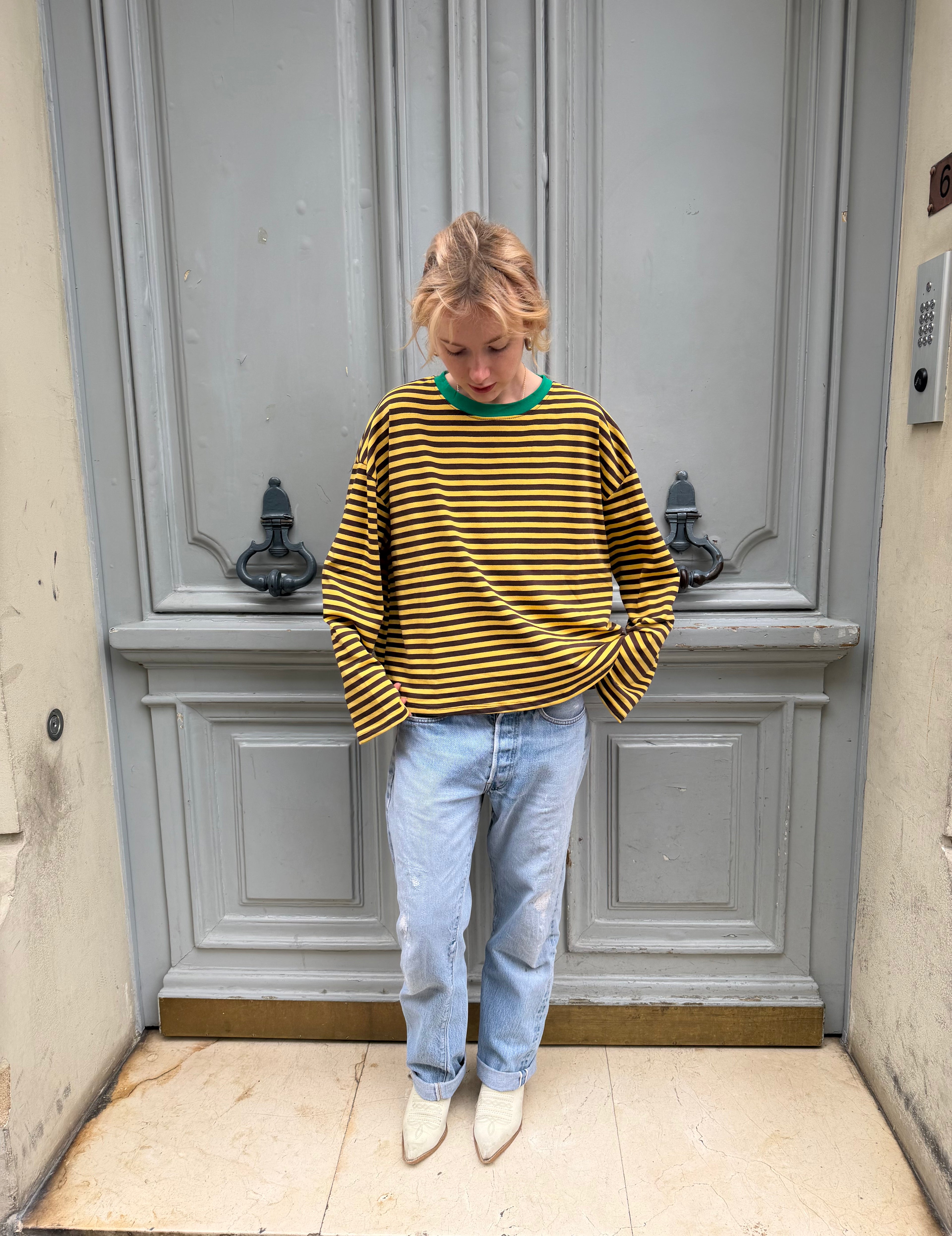 T-shirt marinière jaune et marron