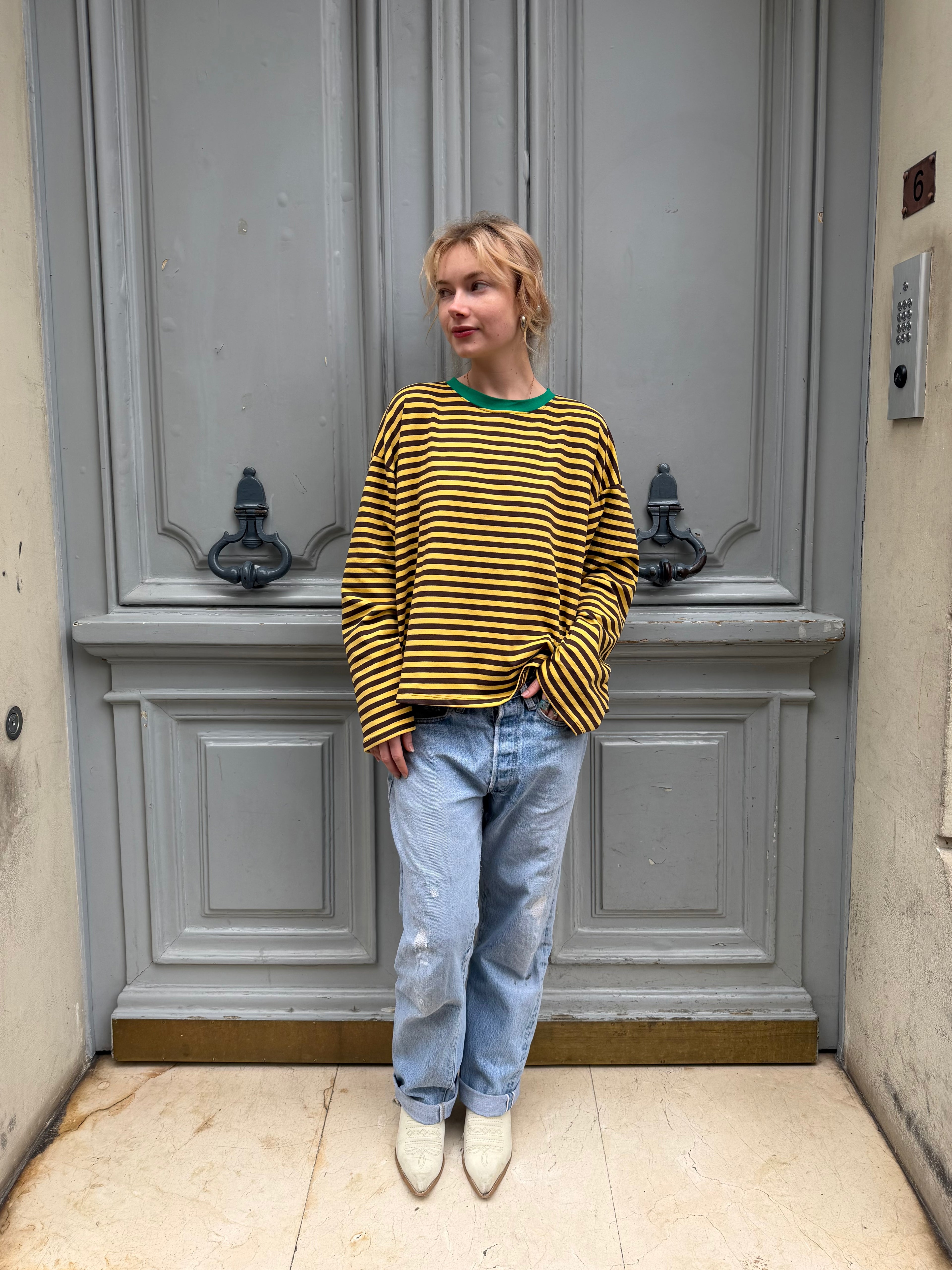 T-shirt marinière jaune et marron