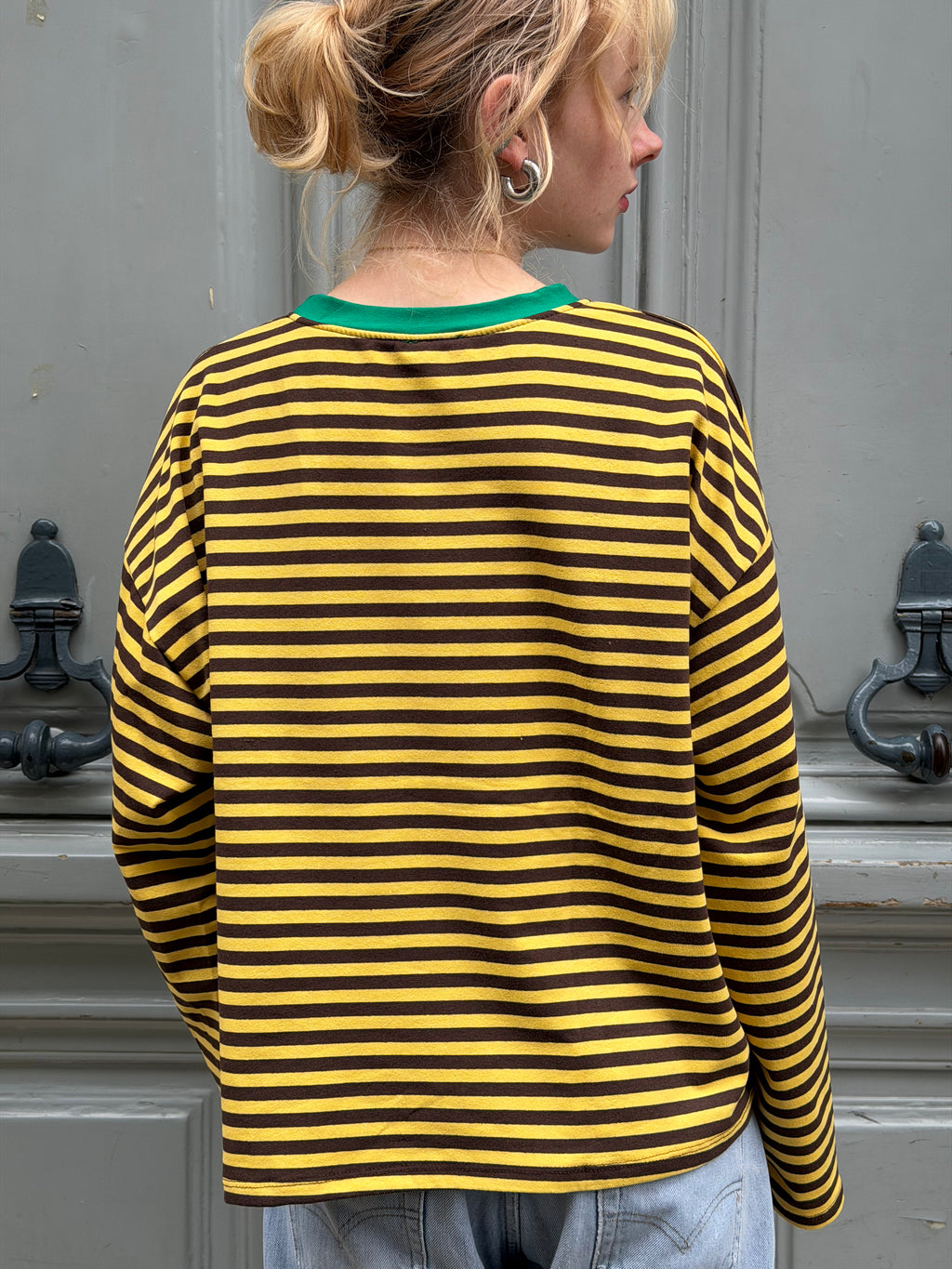 T-shirt marinière jaune et marron