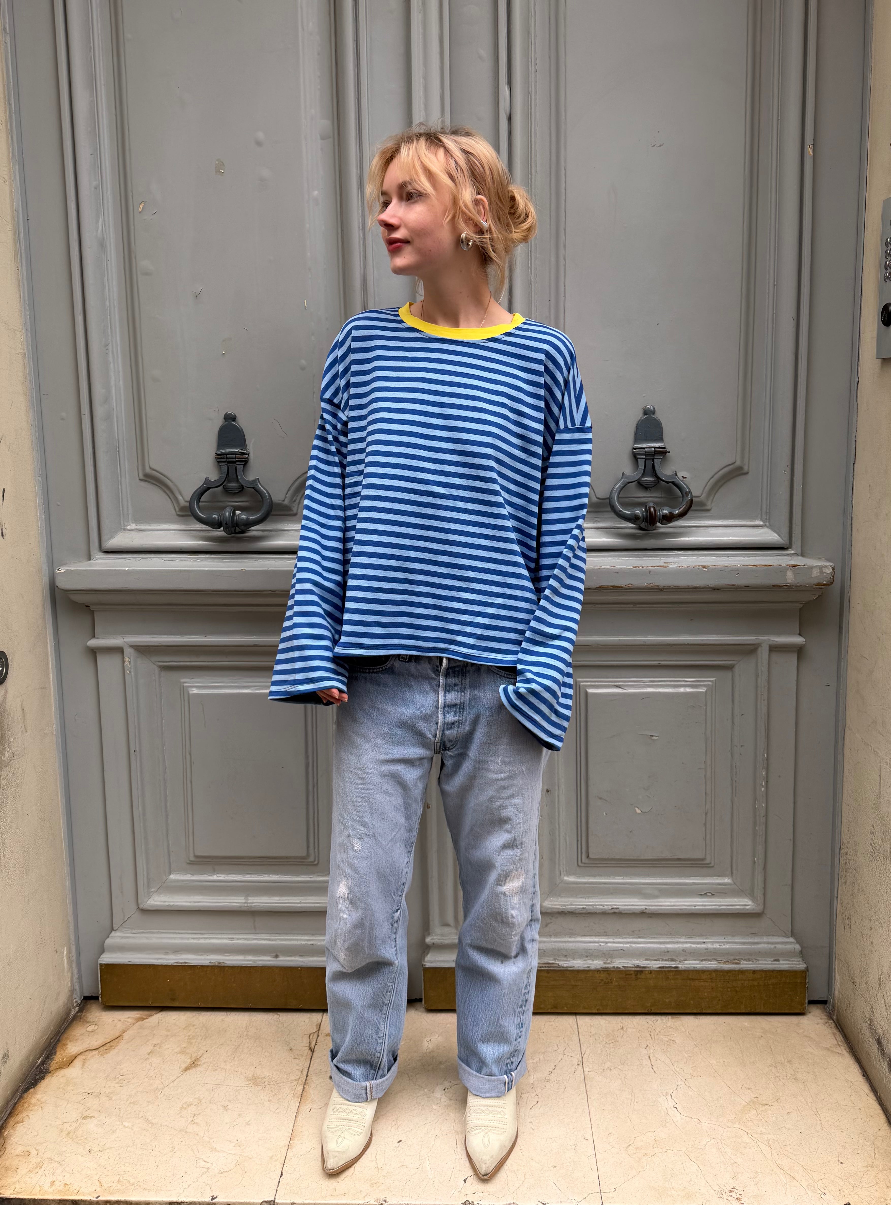 T-shirt marinière bleu et jaune