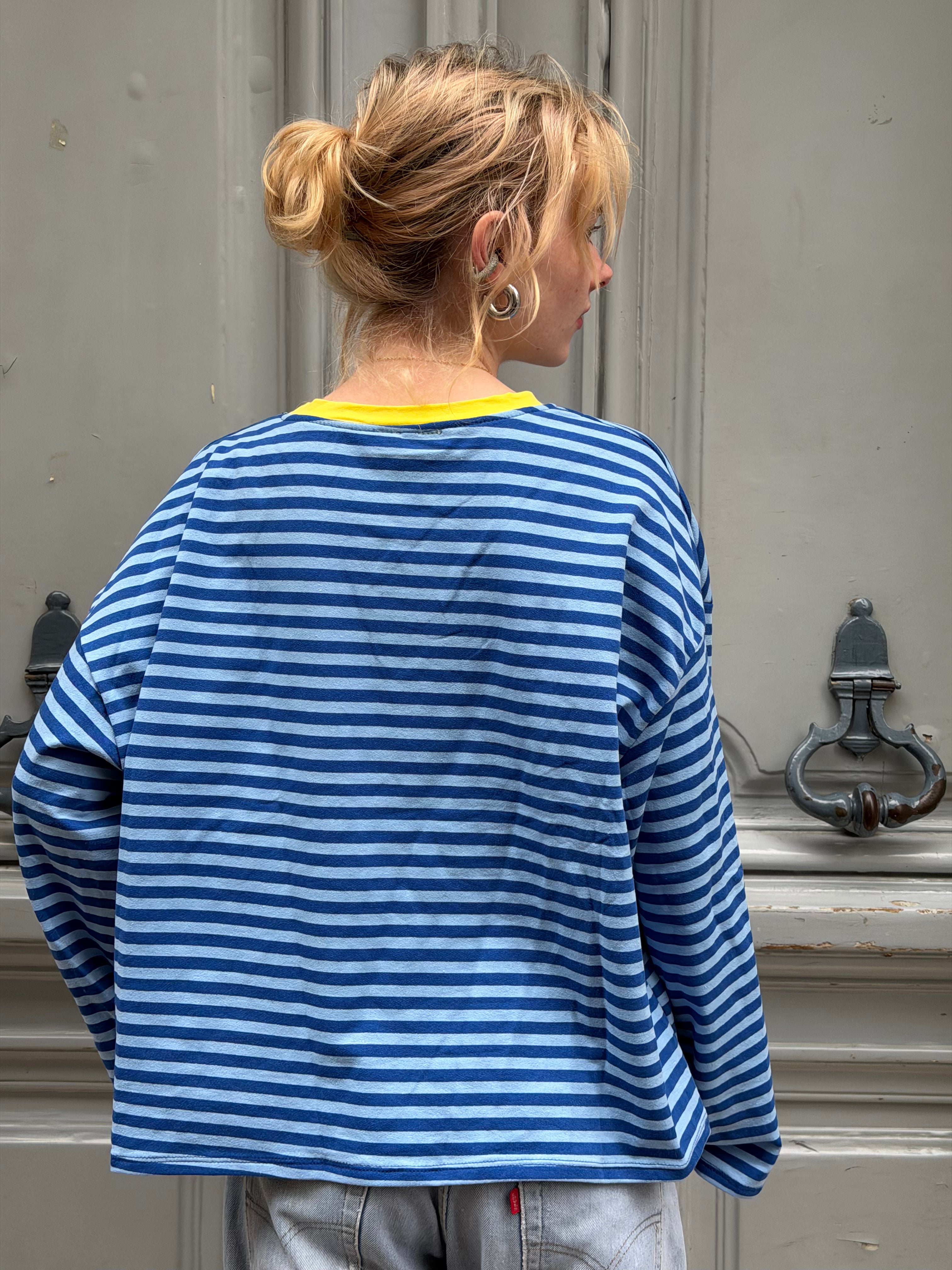 T-shirt marinière bleu et jaune