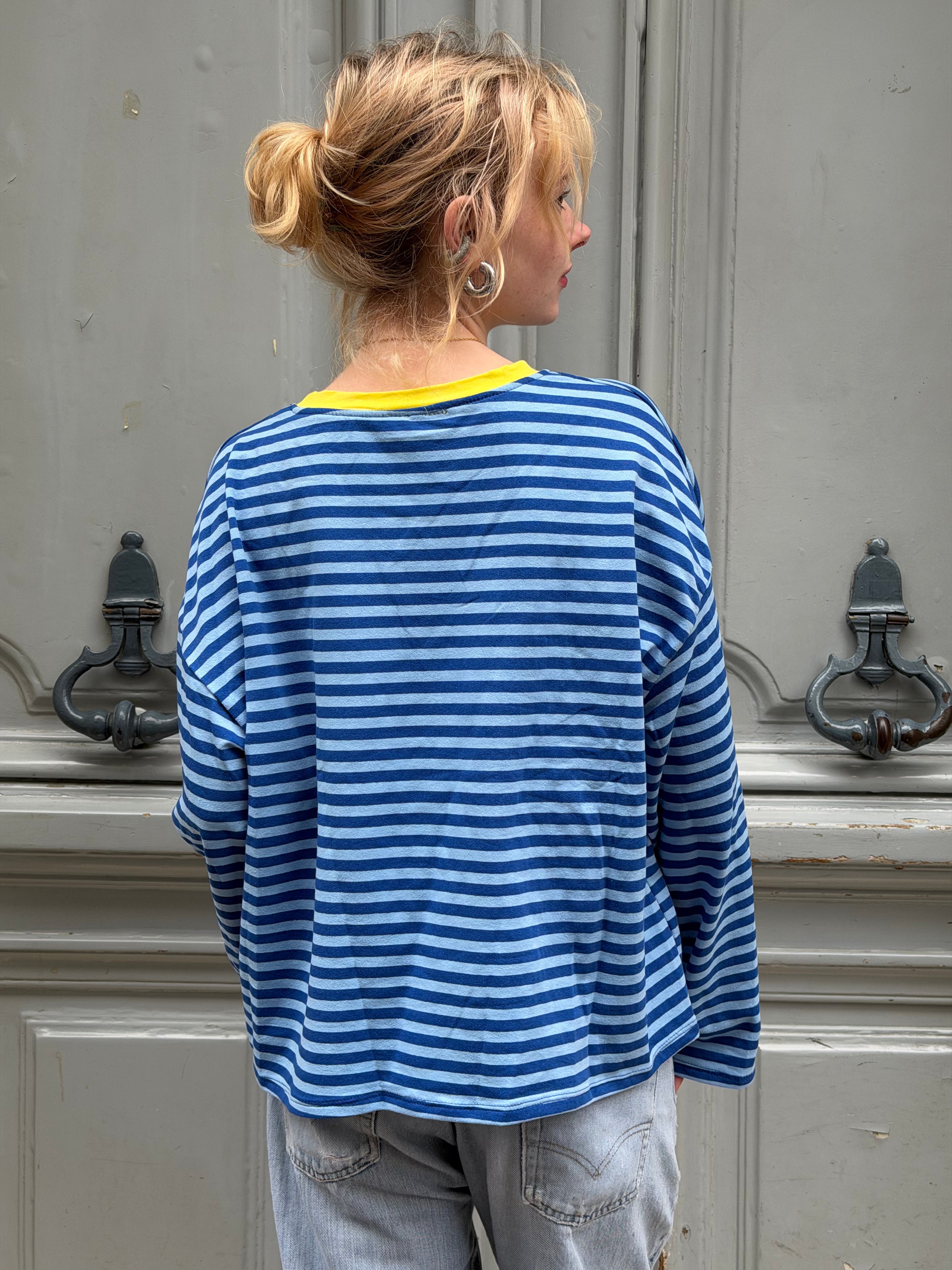 T-shirt marinière bleu et jaune