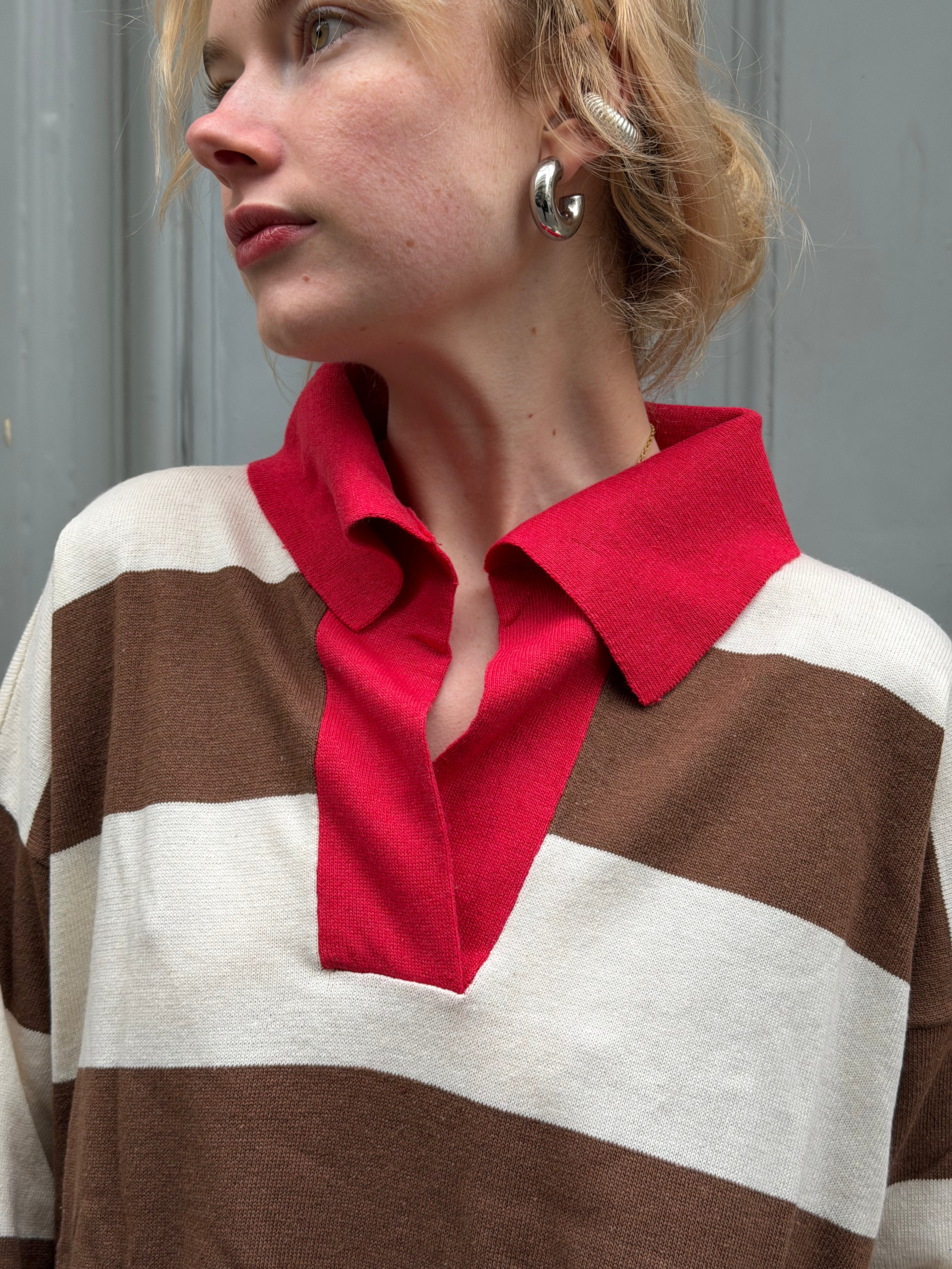 Polo rayé marron et blanc