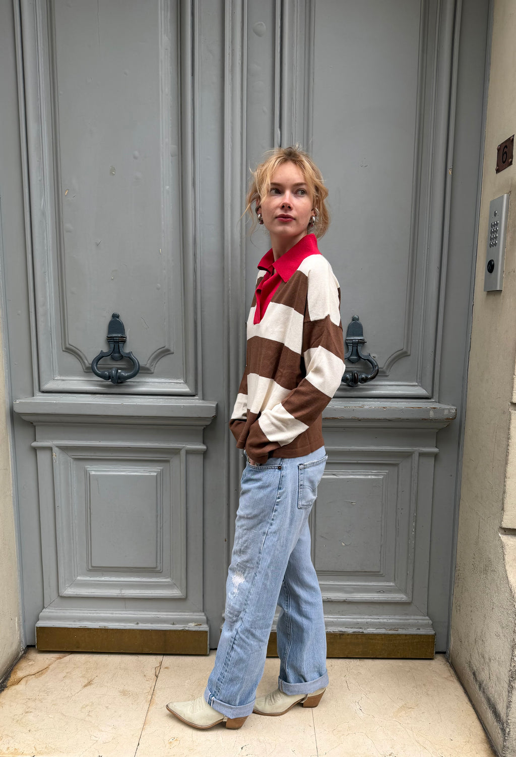 Polo rayé marron et blanc