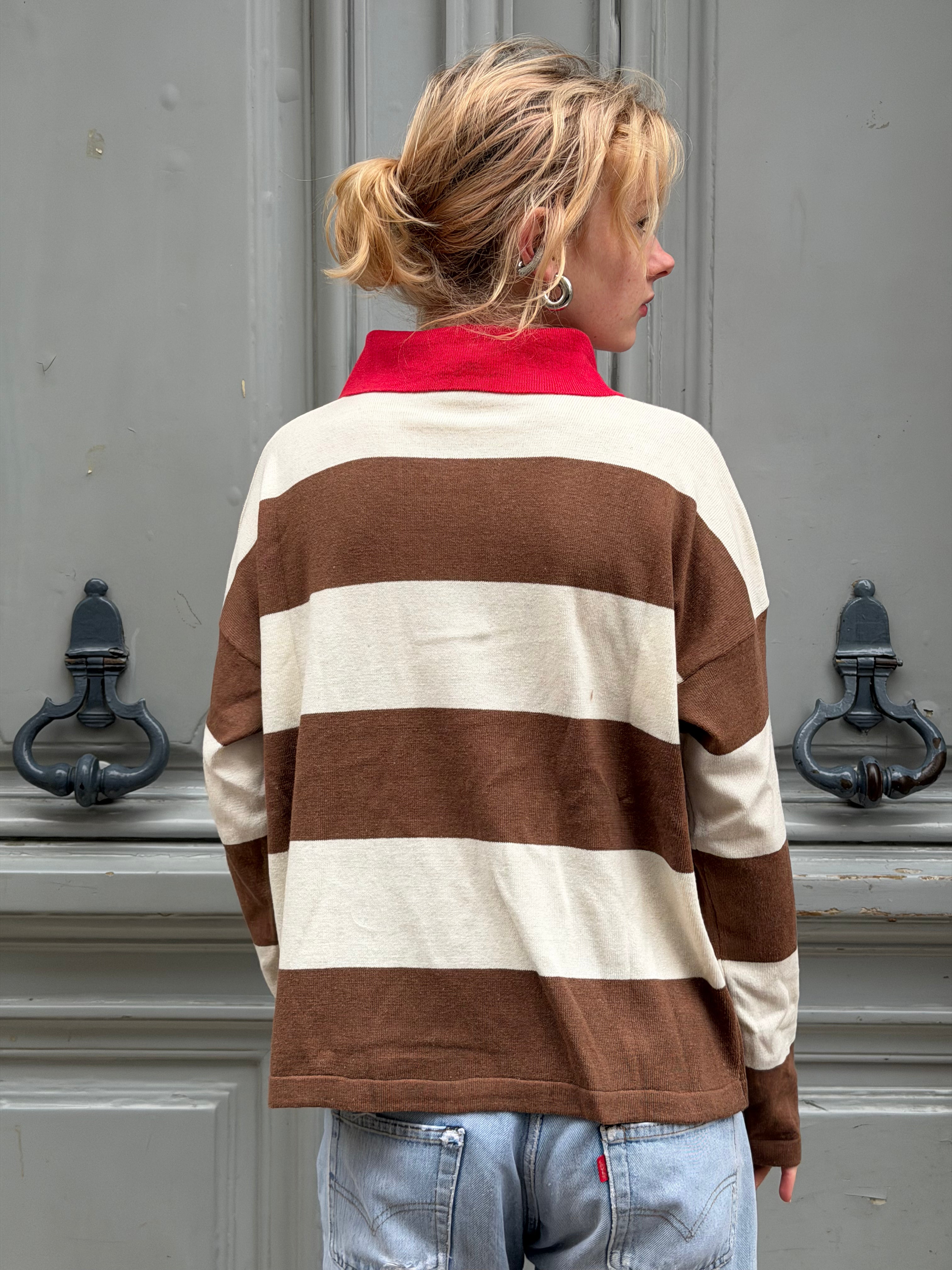 Polo rayé marron et blanc