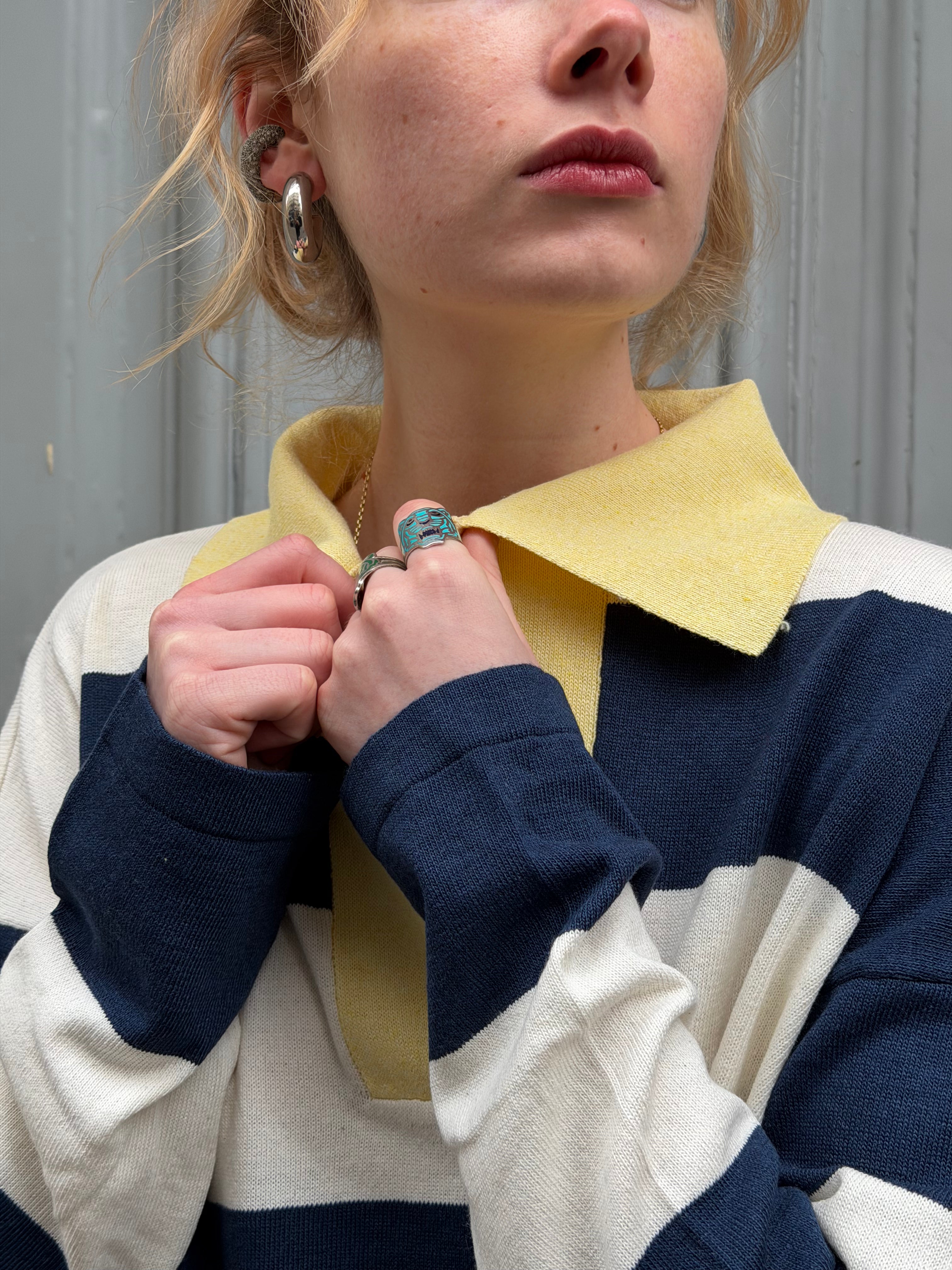 Polo rayé marine et blanc