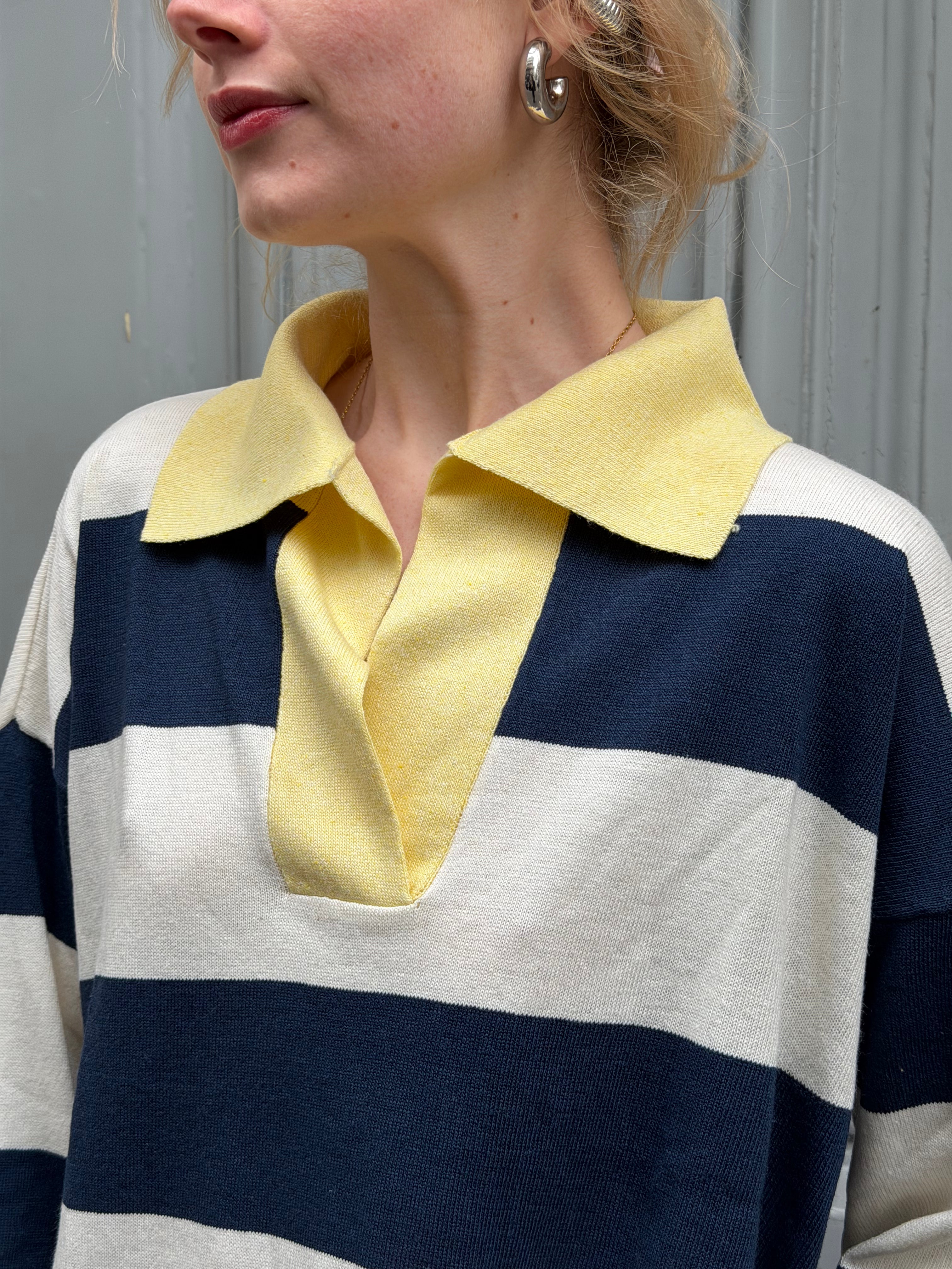 Polo rayé marine et blanc