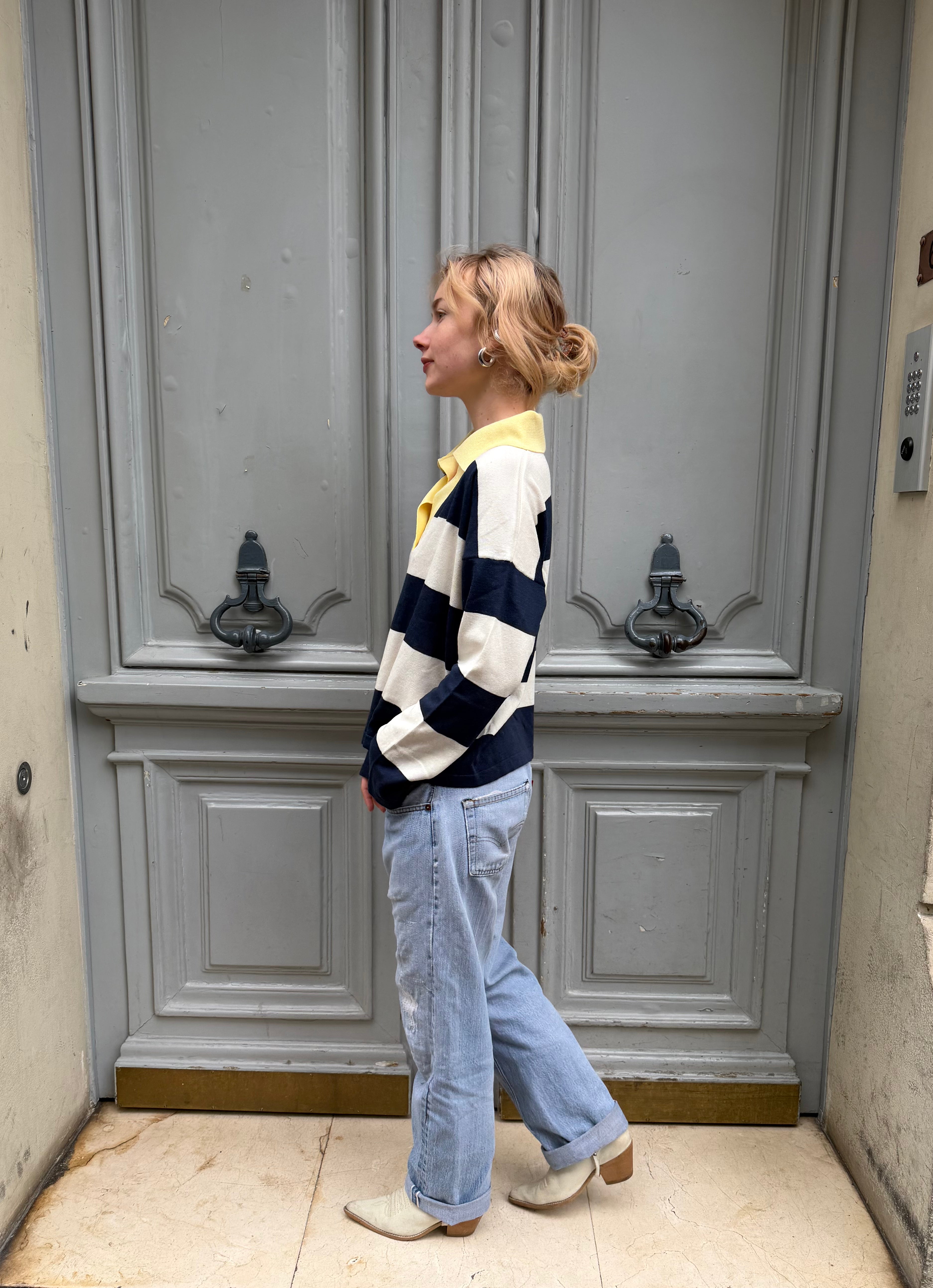 Polo rayé marine et blanc