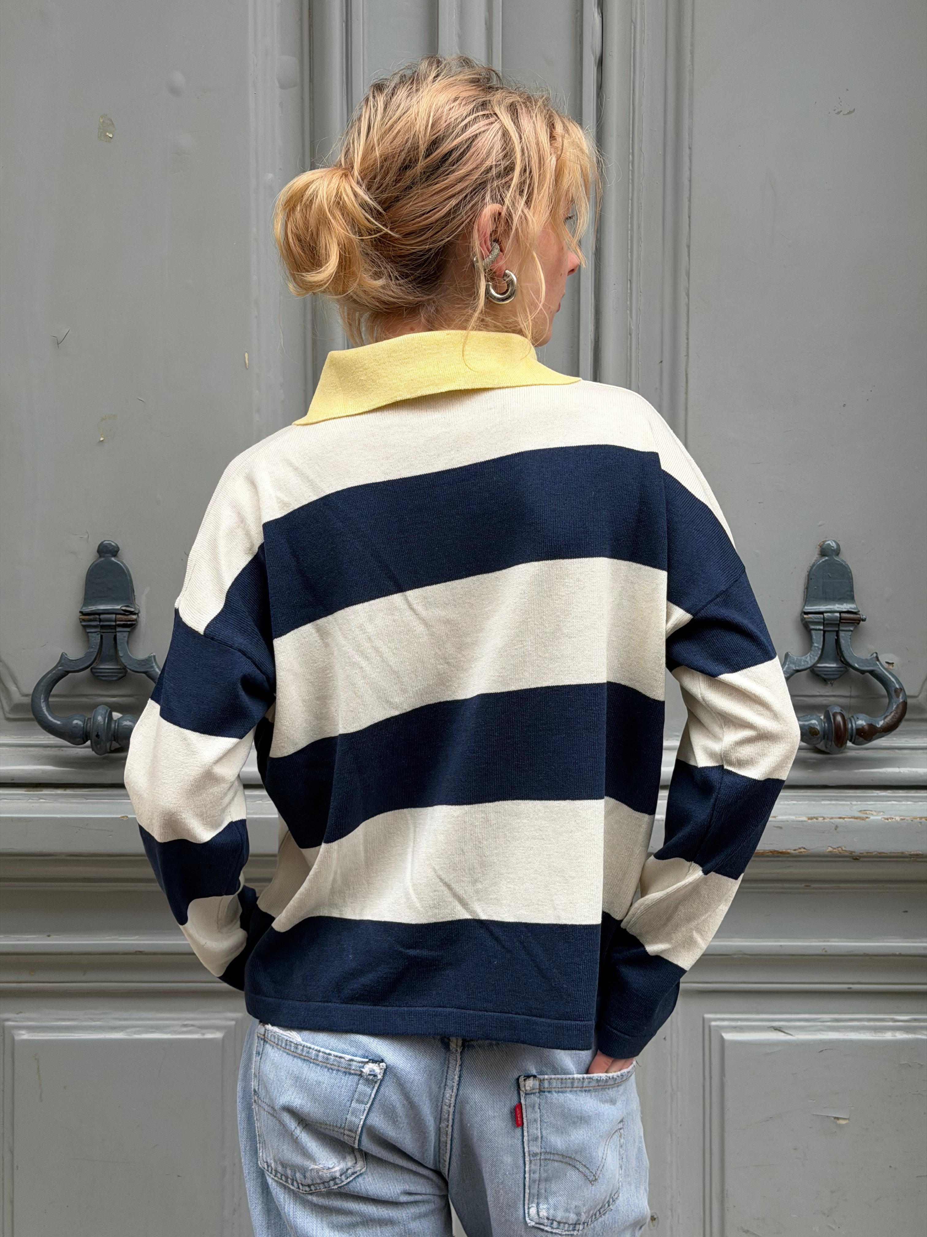 Polo rayé marine et blanc