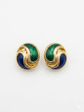Boucles d’oreilles vintage clips émaillées bleu et vert