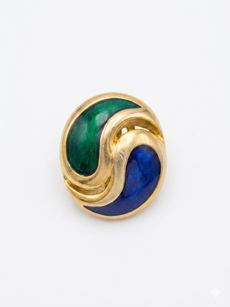 Boucles d’oreilles vintage clips émaillées bleu et vert