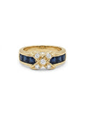 Bague vintage dorée sertie de pierres bleues et strass