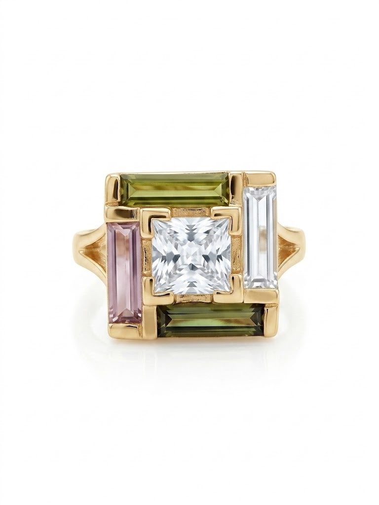 Bague vintage géométrique multicolore