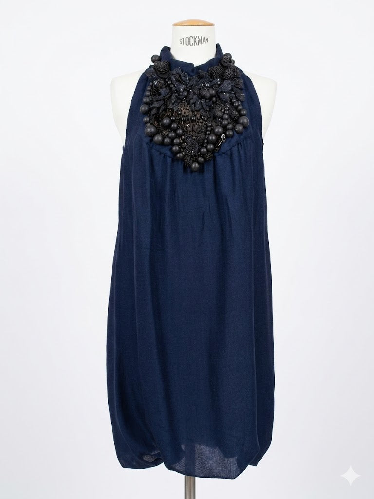 Robe Yves Saint Laurent bleu nuit ornée