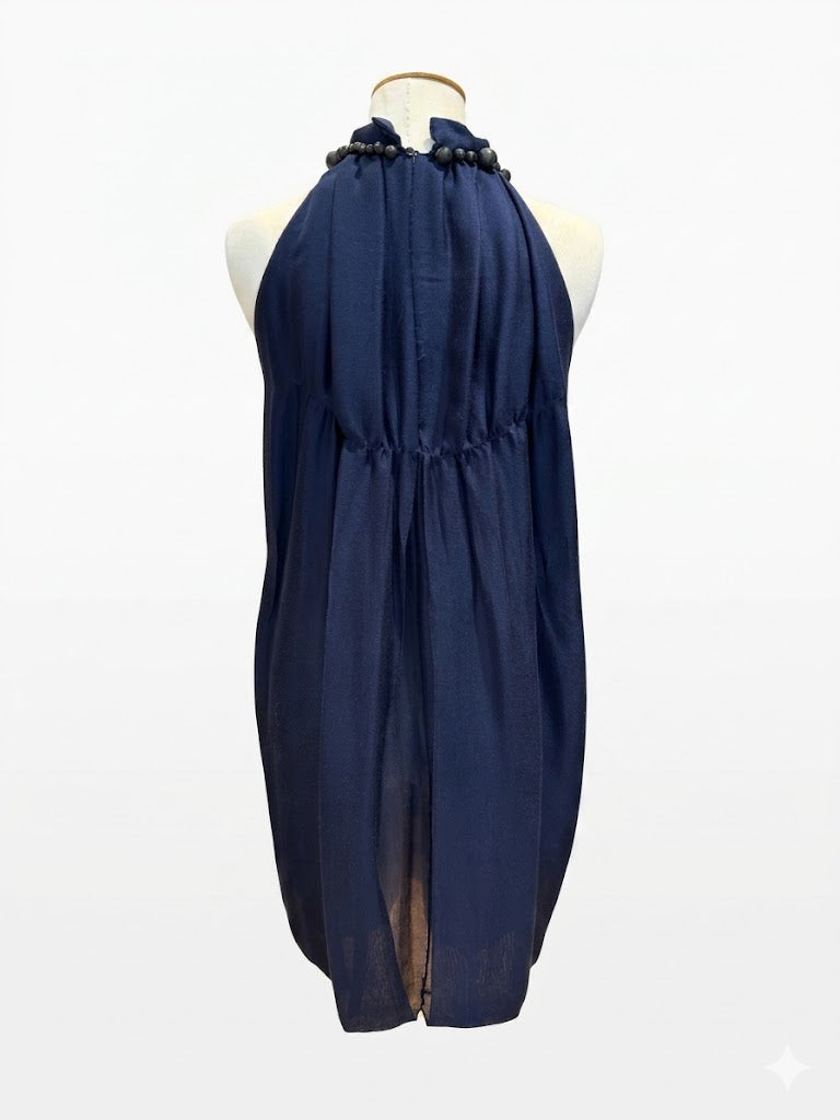Robe Yves Saint Laurent bleu nuit ornée