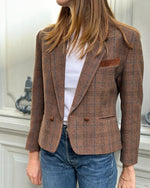 Veste en laine croisée carreaux Marron