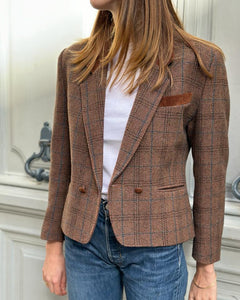 Veste en laine croisée carreaux Marron