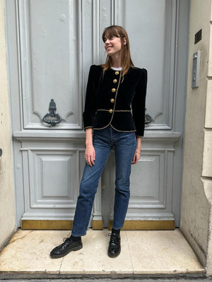 Veste YSL (Rive Gauche) noir avec lisérés dorés