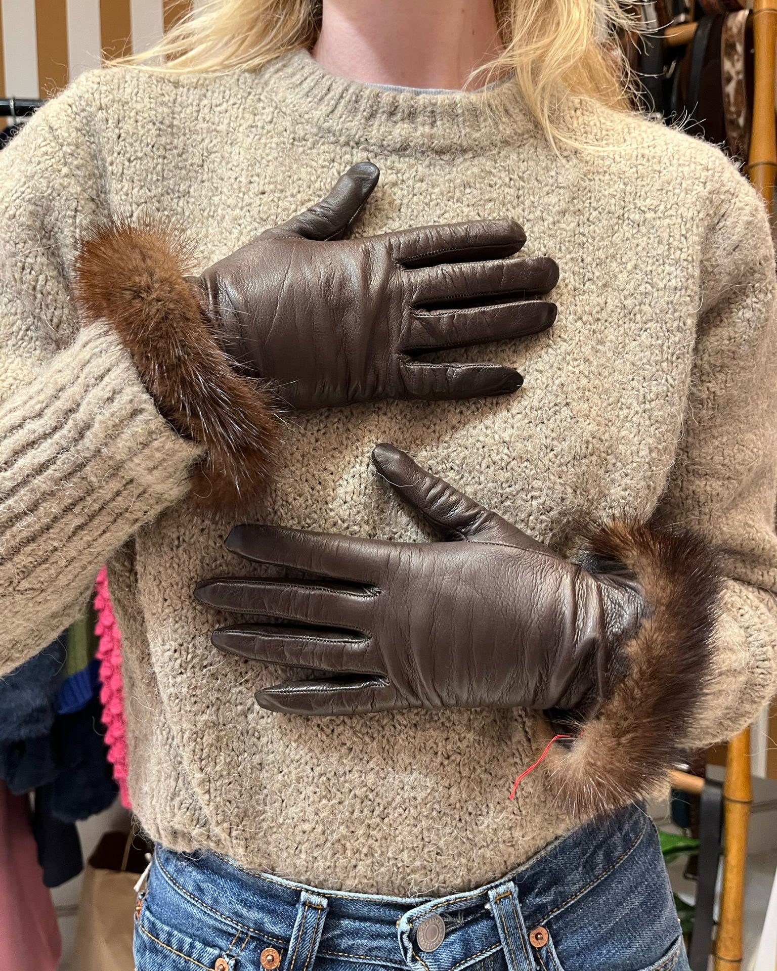 Gants marron en cuir