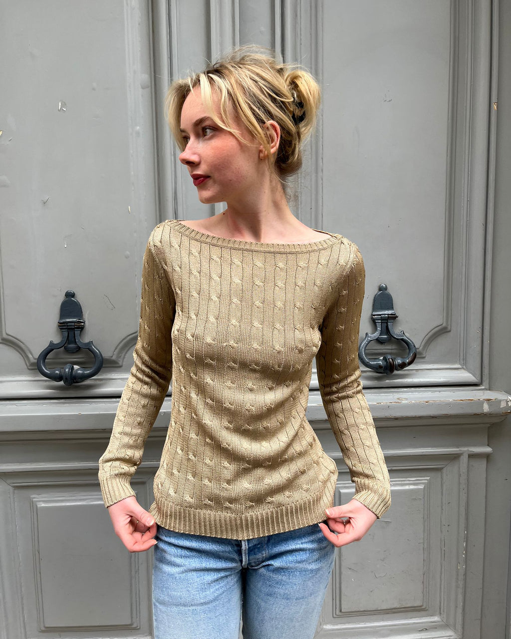 Pull Polo Ralph Lauren en soie doré