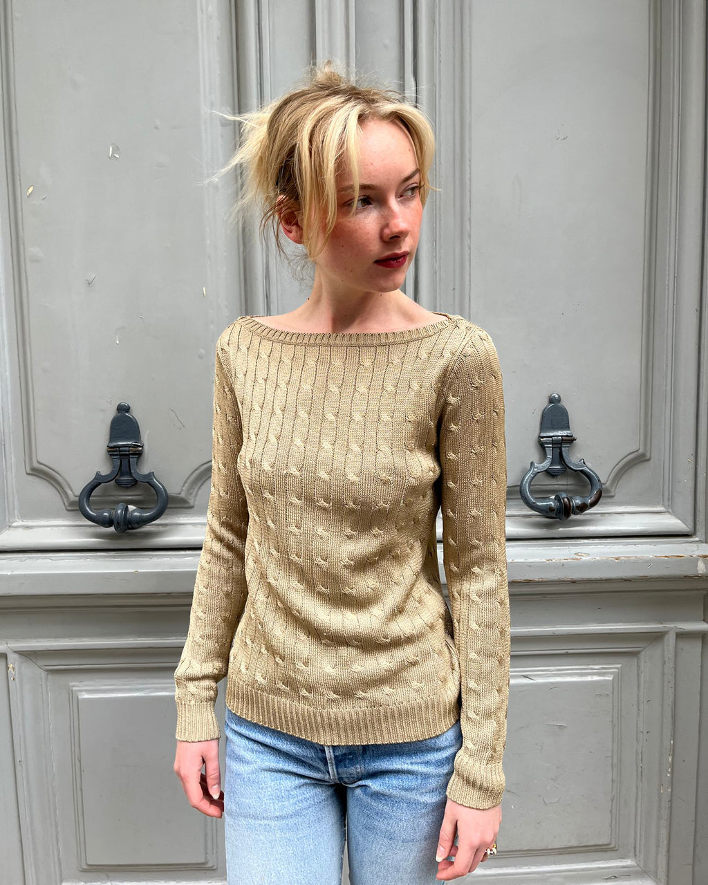 Pull Polo Ralph Lauren en soie doré