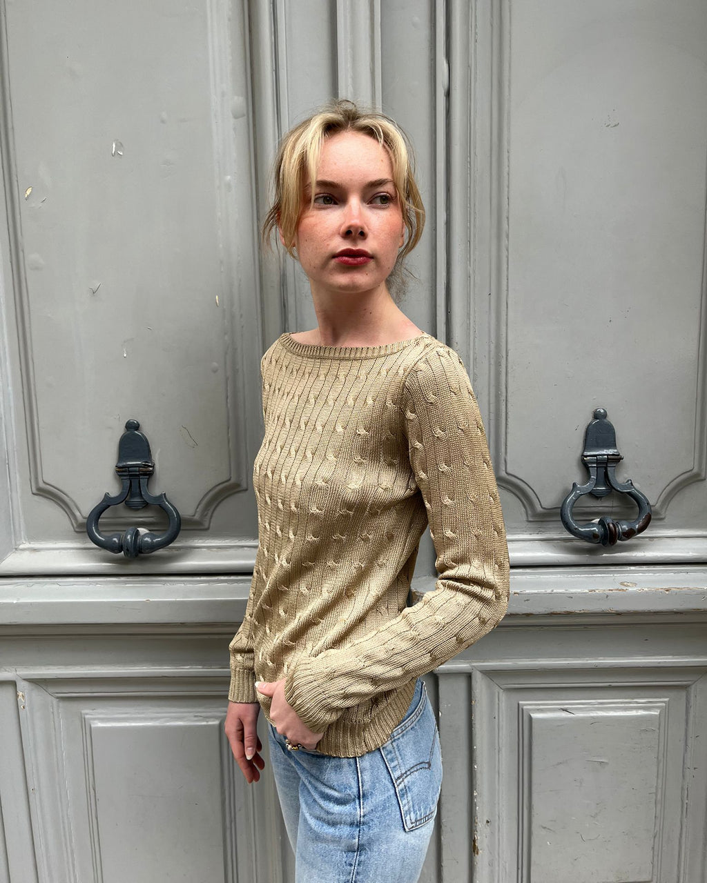 Pull Polo Ralph Lauren en soie doré