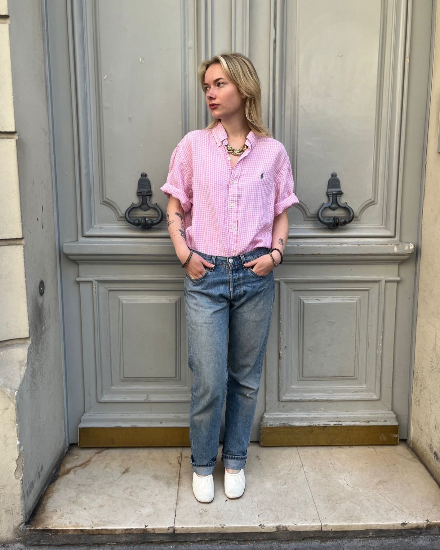 Chemisette à carreaux rose Ralph Lauren