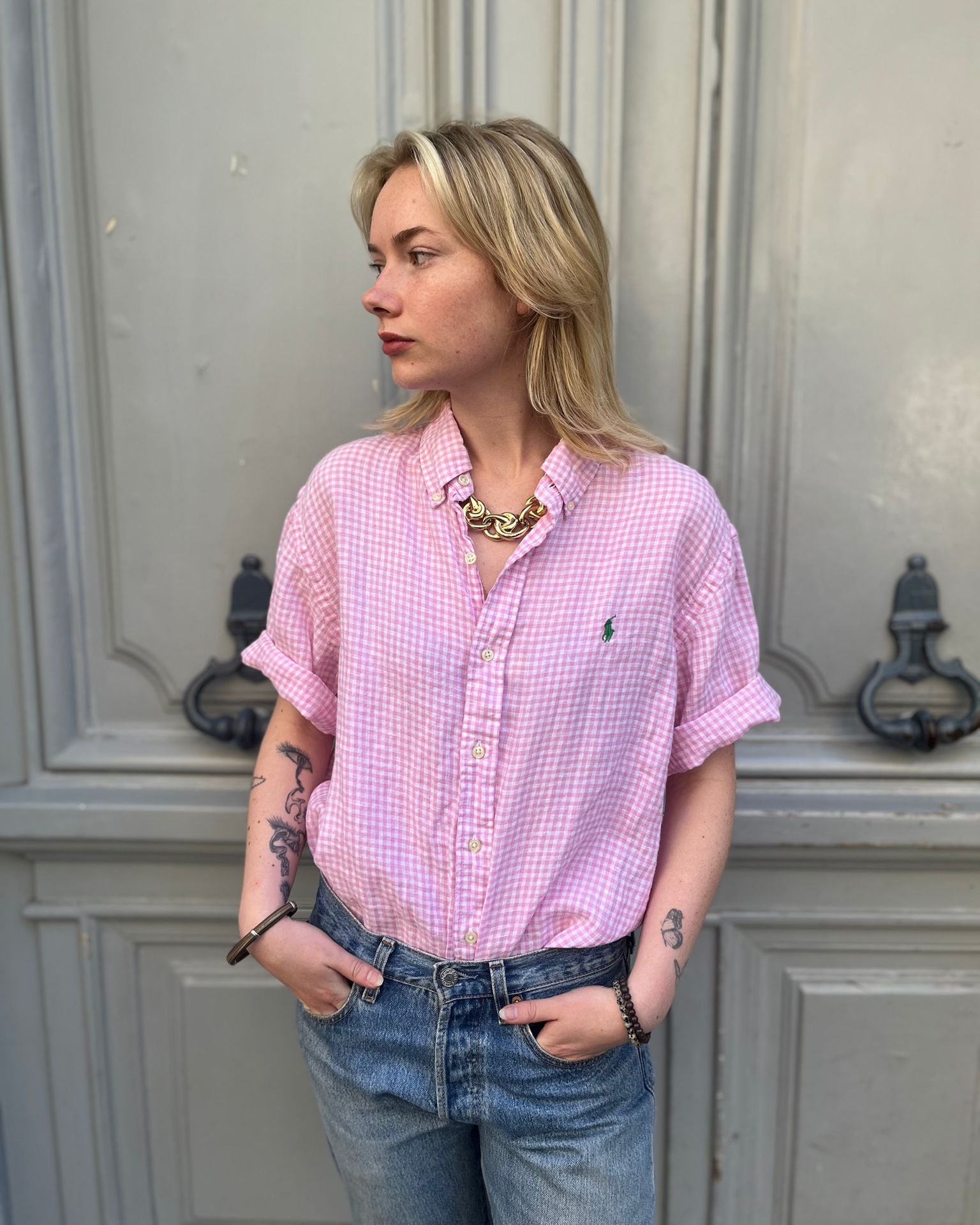 Chemisette à carreaux rose Ralph Lauren