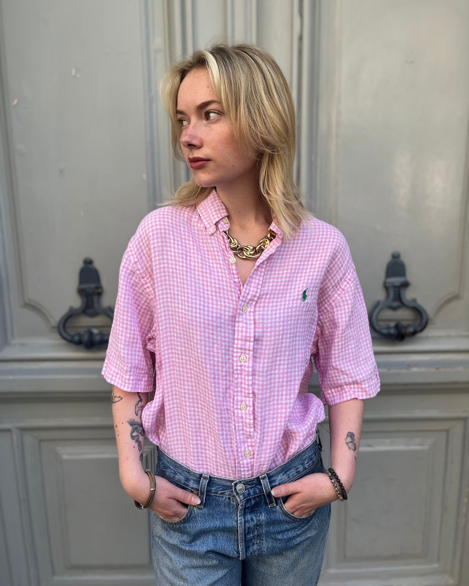 Chemisette à carreaux rose Ralph Lauren