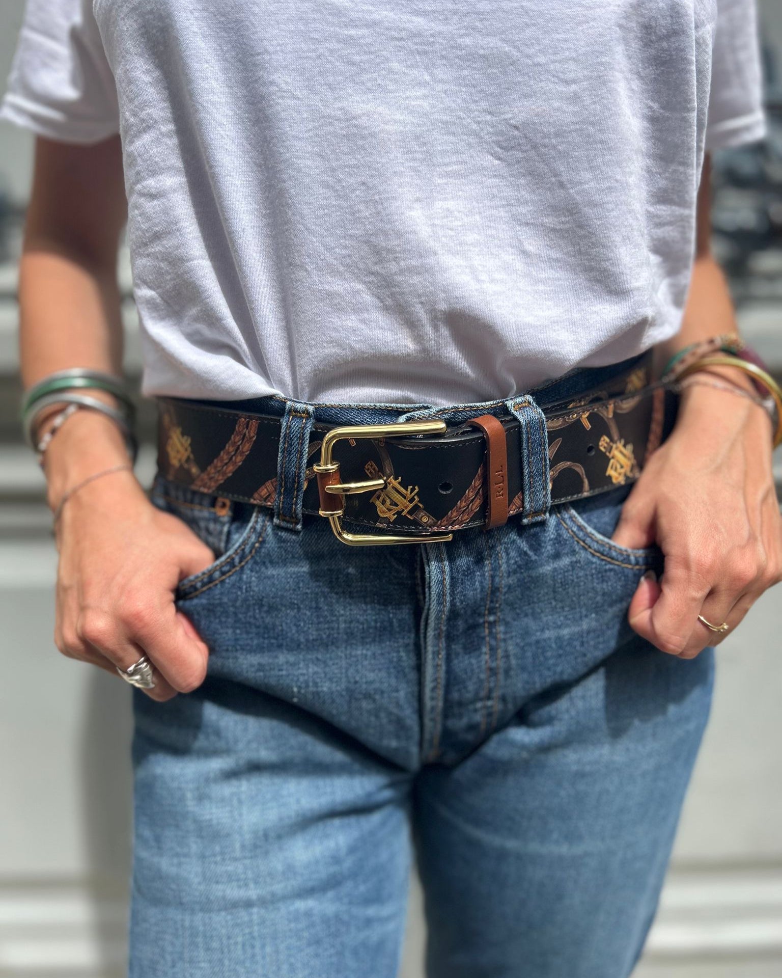 Ceinture noire et marron Ralph Lauren