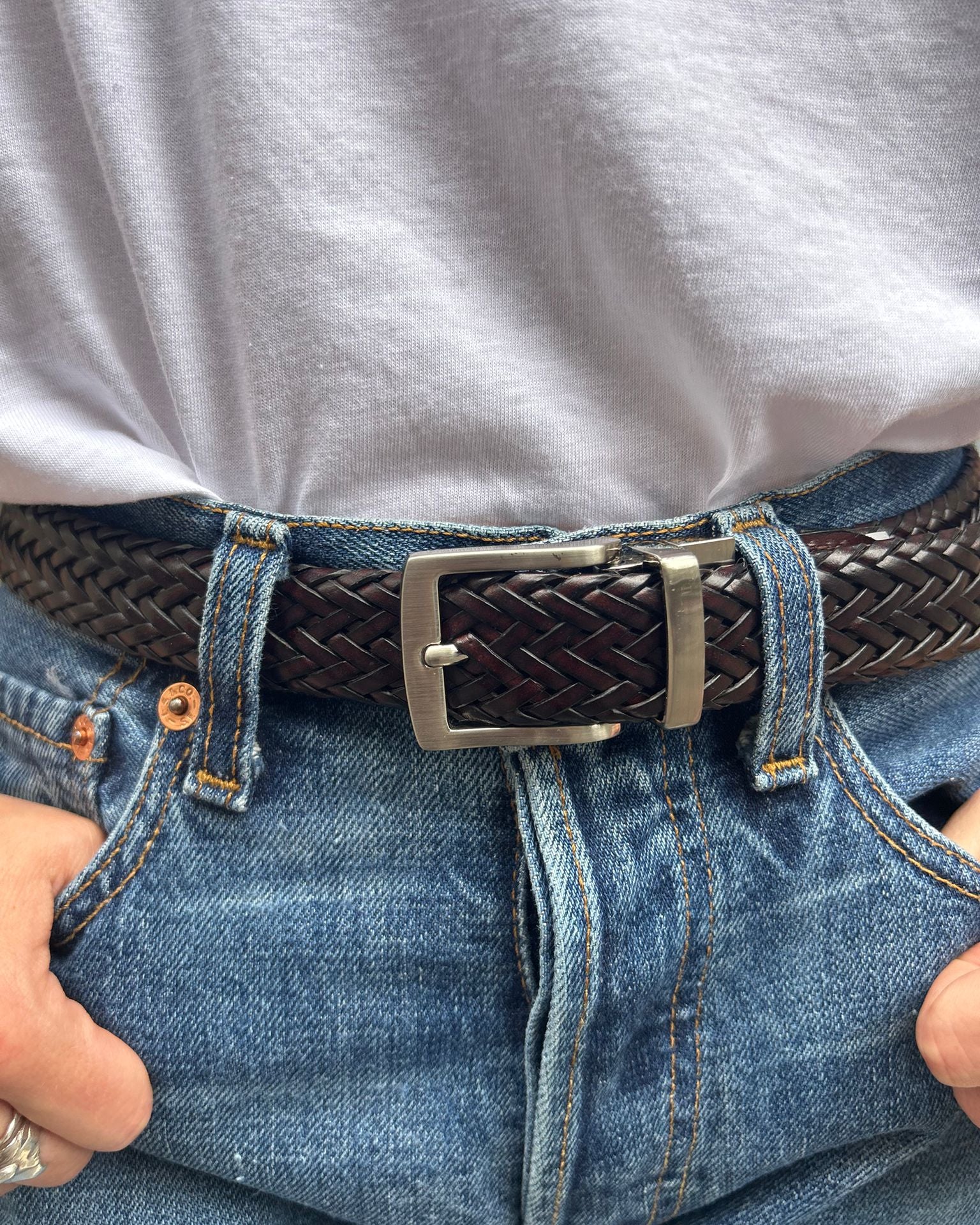 Ceinture tressée marron