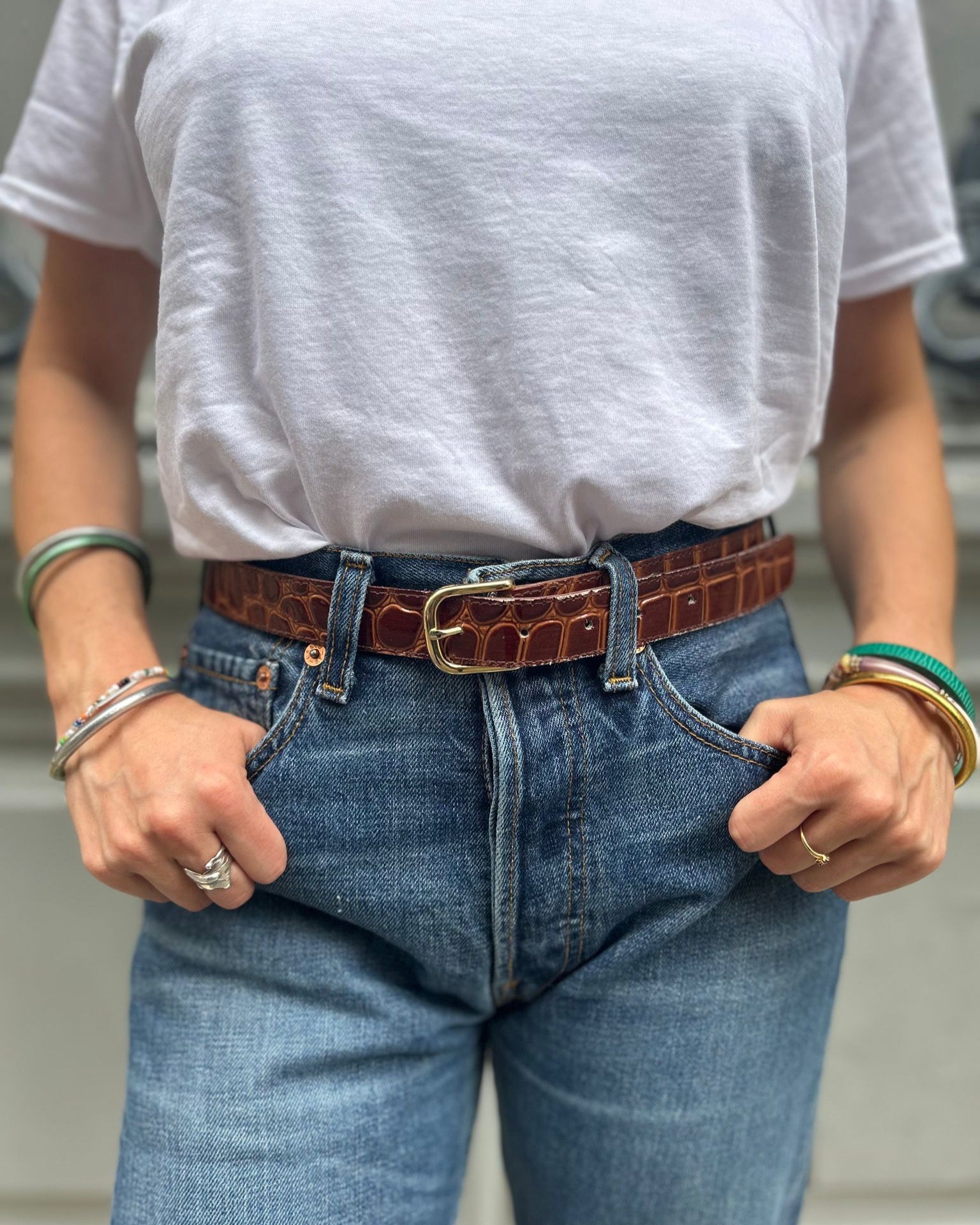 Ceinture croco marron acajou