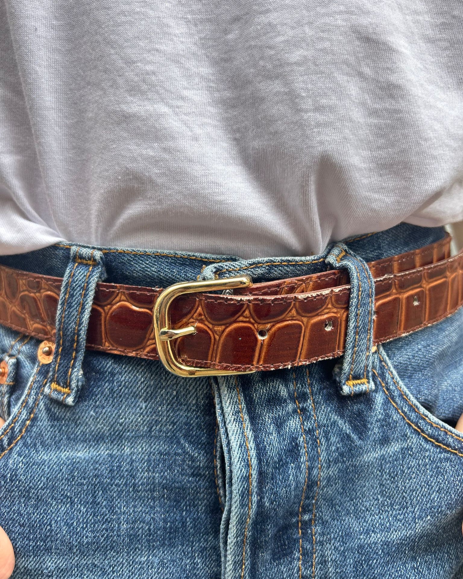 Ceinture croco marron acajou