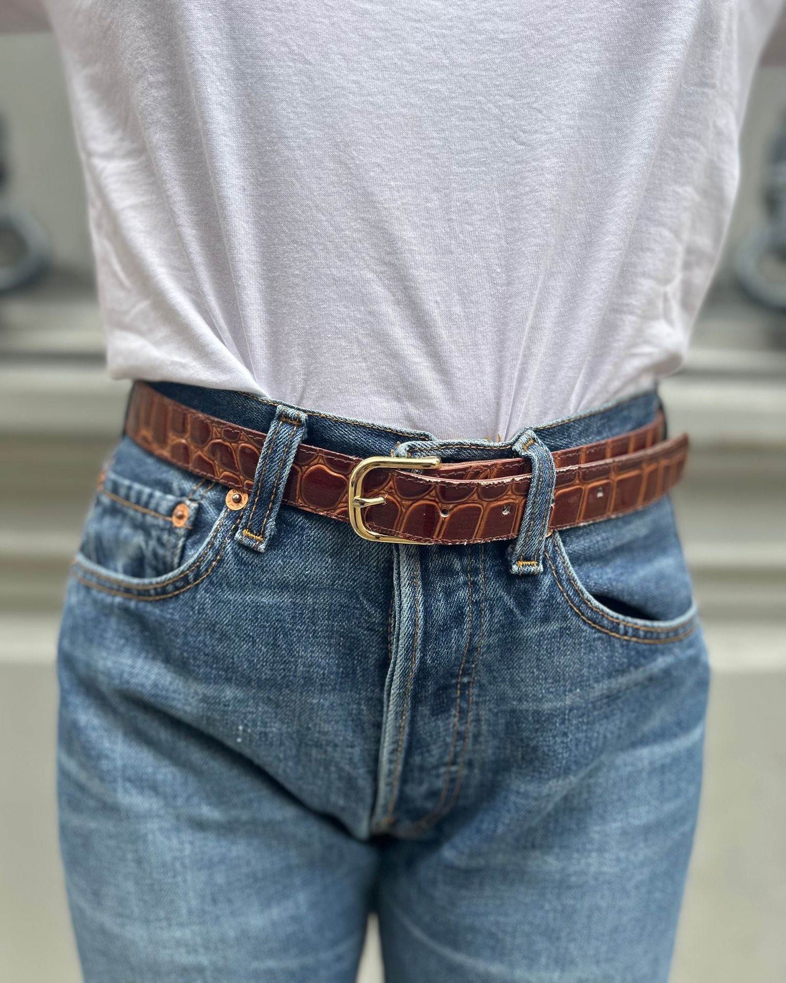 Ceinture croco marron acajou