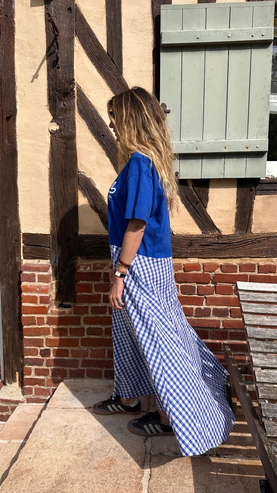 Robe upcyclée Brooklyn bleu et vichy