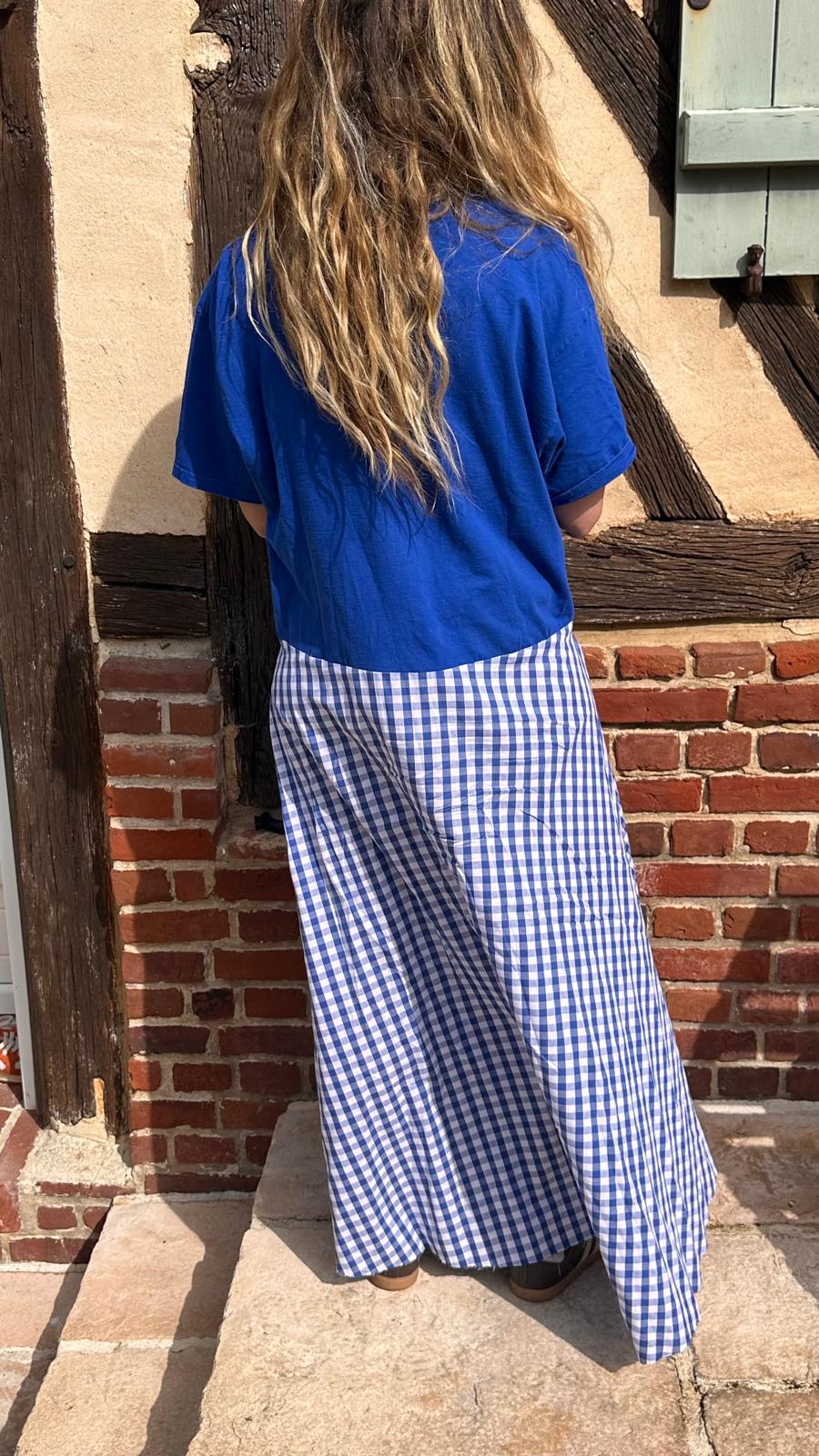 Robe upcyclée Brooklyn bleu et vichy