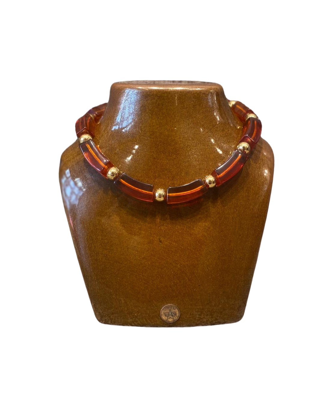 Collier en bakélite avec perle doré Napier