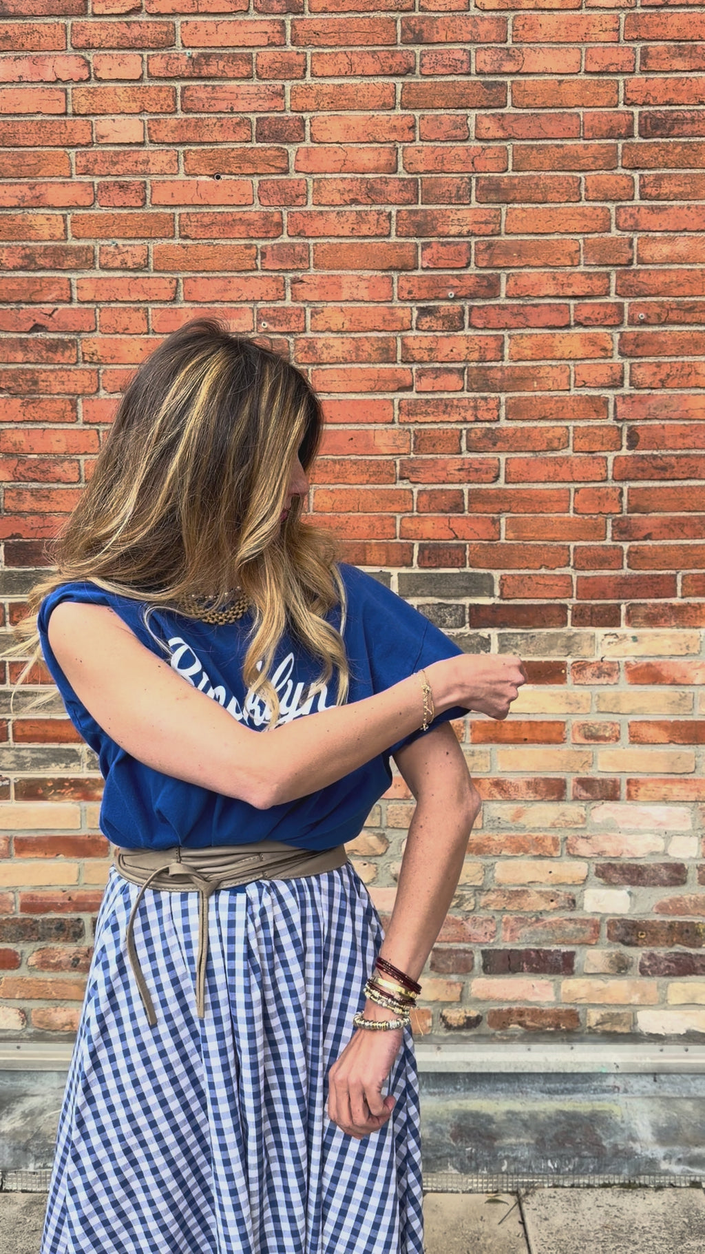 Robe upcyclée Brooklyn bleu et vichy
